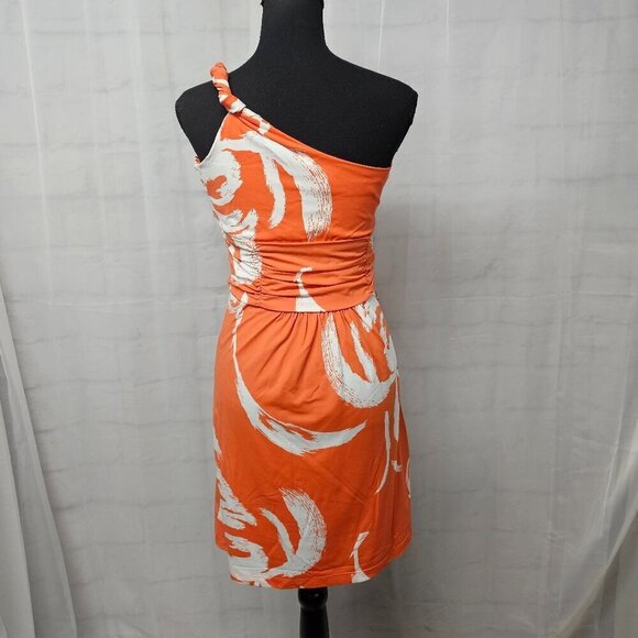NWT Tracy Negoshian Orange White Tropical Ruched One Shoulder Mini Dress S - Picture 7 of 12